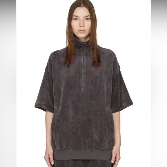 Essentials Fear of God Velour Half Zip Pullover Sweatshirt Charcoal Gray Size M - Picture 3 of 7